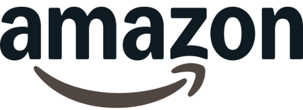 Amazon logo with black text and an orange arrow underneath.