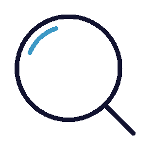 Magnifying glass with a blue reflection on the lens.