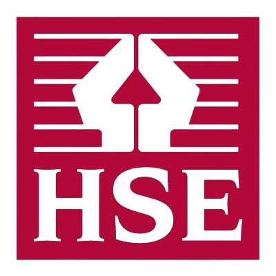 HSE logo with stylized thumbs up icons in brown and blue, and the letters 'HSE' in maroon with a rainbow-colored 'S'.
