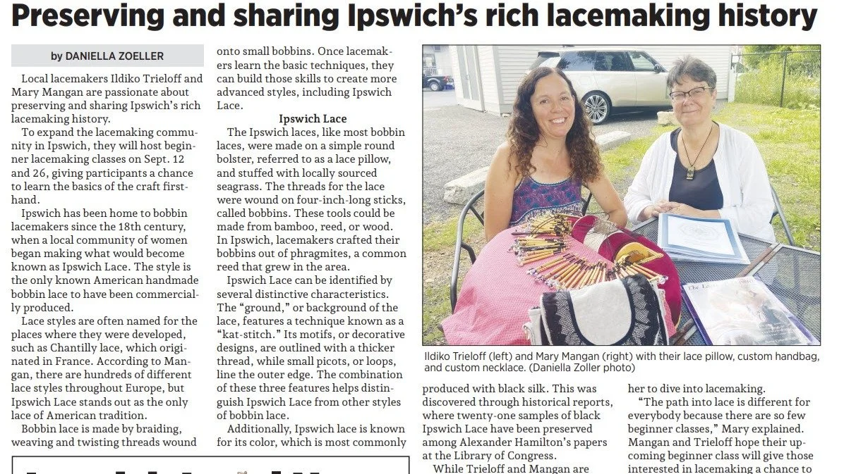 Ildiko and I are delighted that Daniella from @ipswichlocalnews was interested in our #BobbinLace story about sharing the skills with the community!

We sat by the Ipswich River, like other lacemakers of the past no doubt, and showed how lace is made
