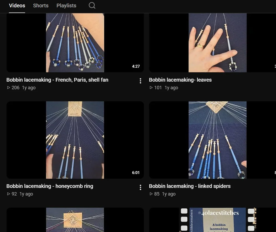 Section of the 40lacestitches playlist with different techniques