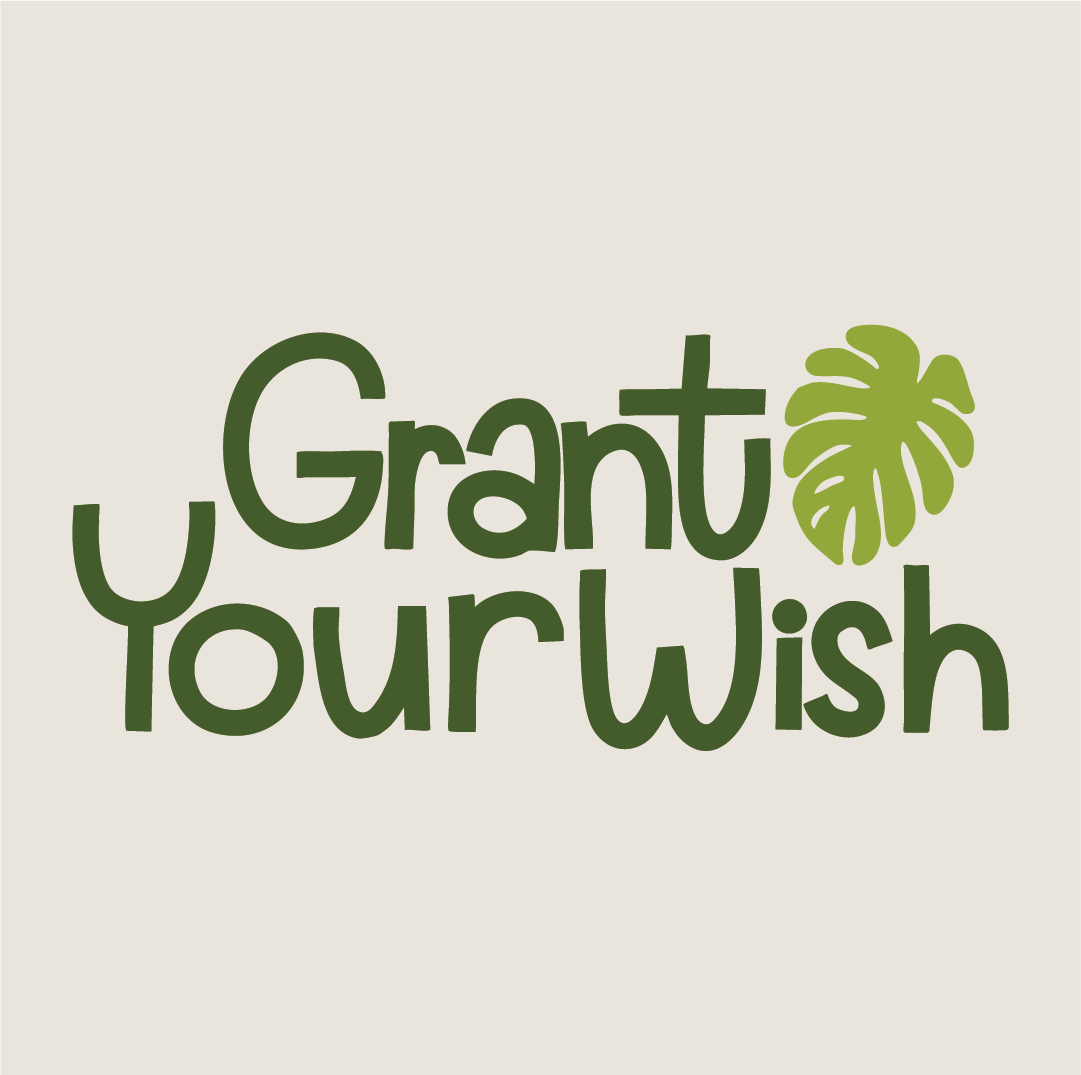 Text reading "Grant Your Wish" with a green leaf graphic