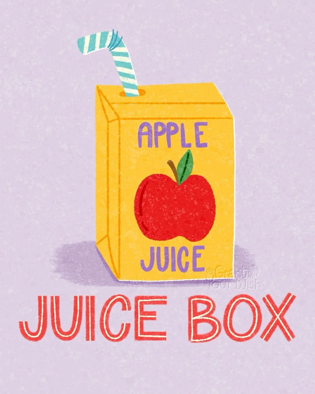 Memory unlocked! This illustration reminds me of the juice boxes I had in elementary school! One year we had juice cartons and tiny Michaela could never get those open. 
#foodillustrations #MAE2026 #procreateillustrations #juicebox