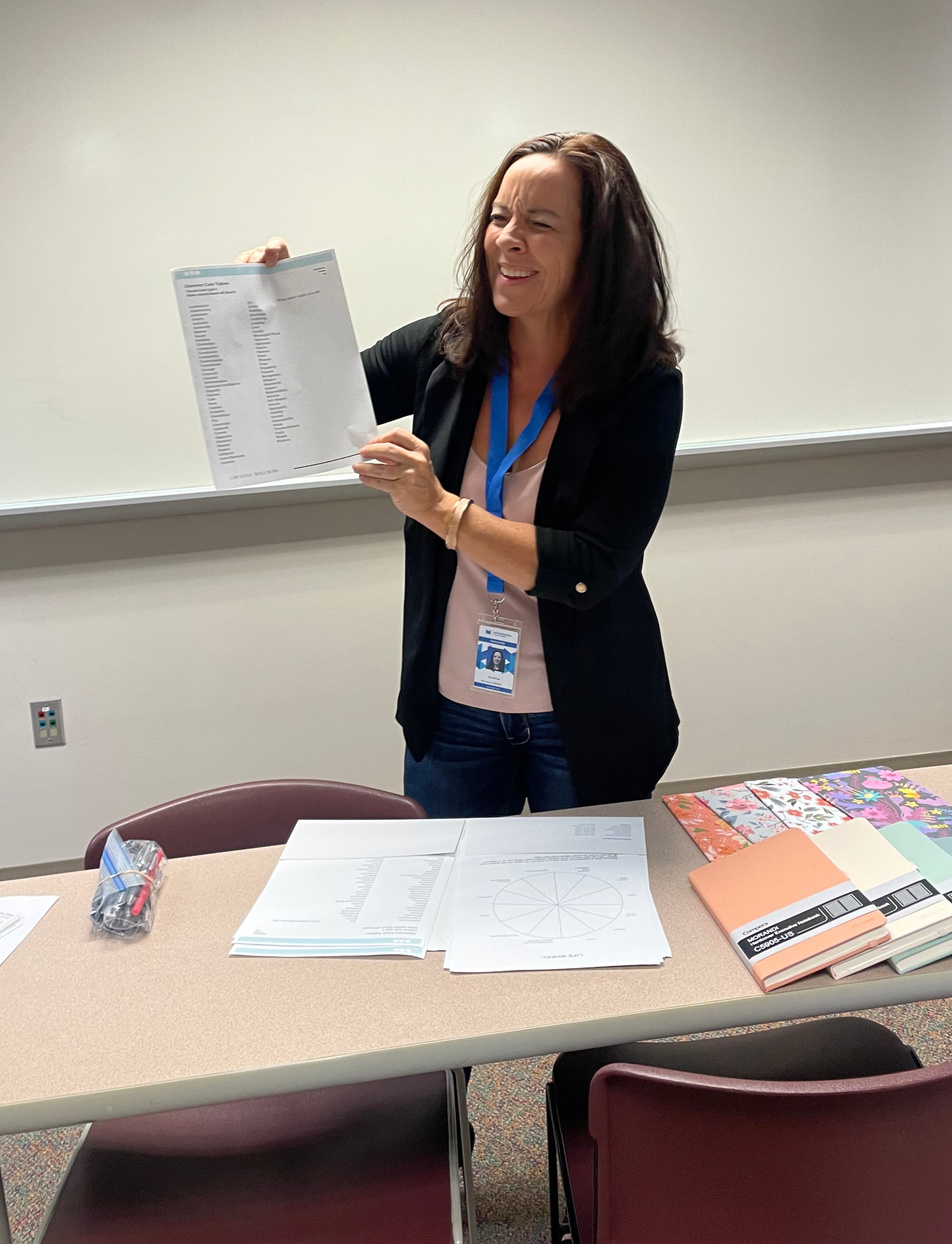 Group workshop led by Amy McCae on reducing stress, resilience, values, emotional intelligence, self-awareness, empathy, communication