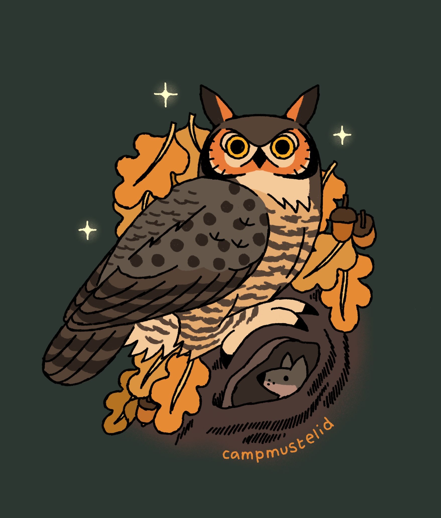 A Great Horned Owl in an oak tree for #peachtober26oak #peachtober @peachtober 

🦉🍁🌟
#birdart