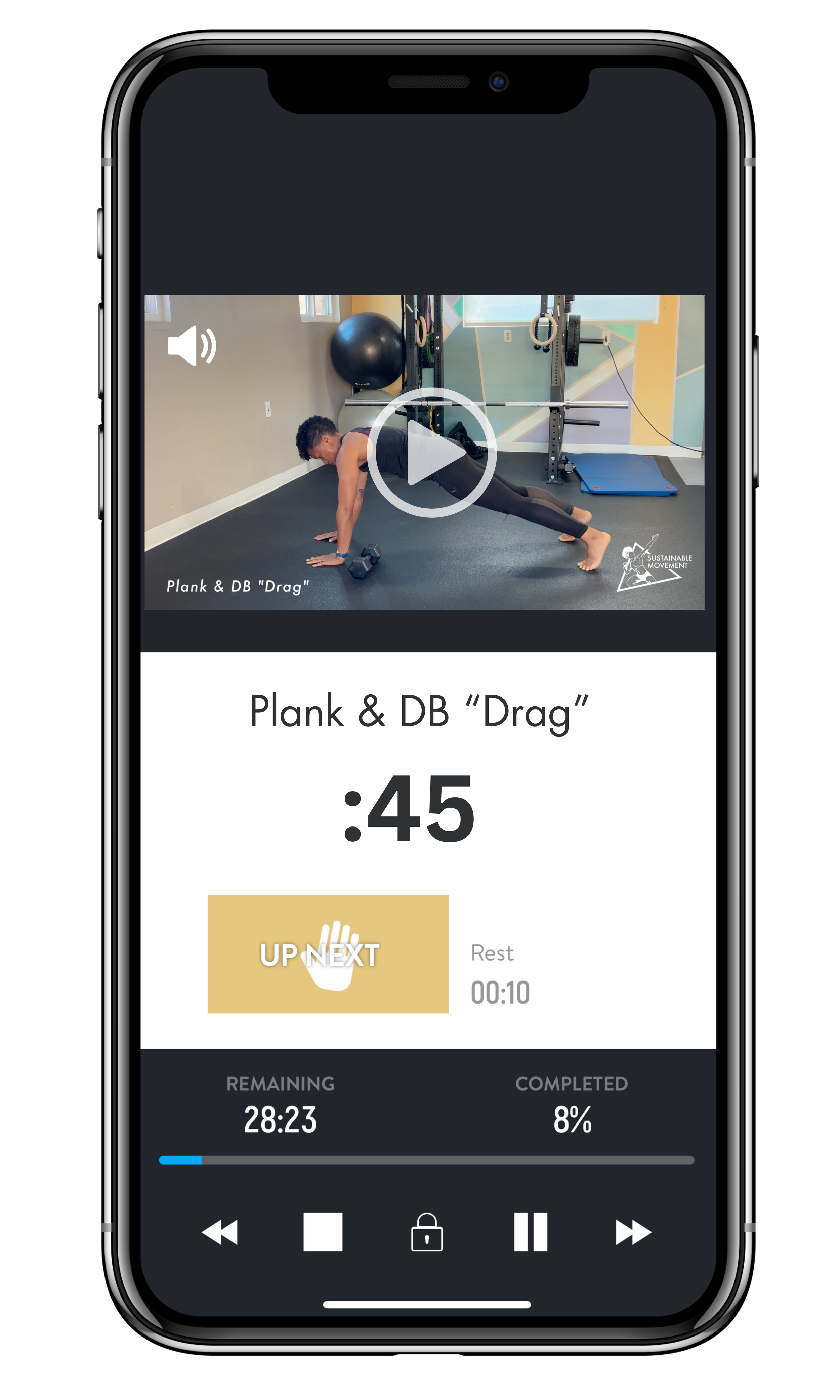 Sustainable Movement personal training app during an exercise demonstration