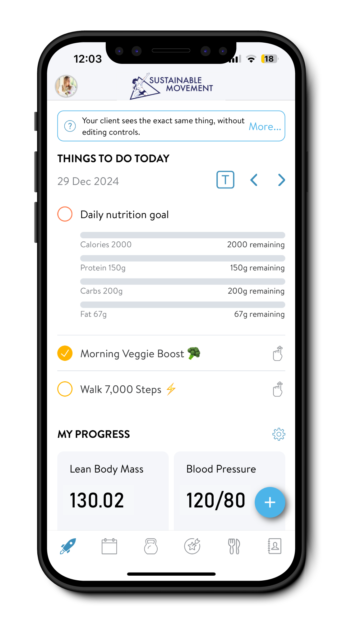 Sustainable Movement App shown on an iPhone.