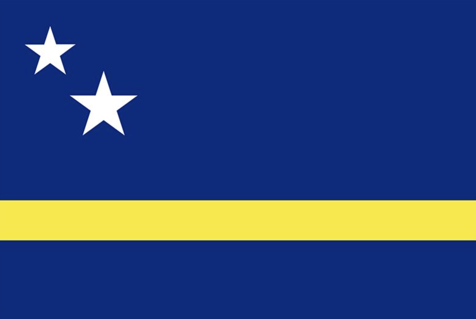 Flag with a blue field, two white stars in the upper left corner, and a horizontal yellow stripe across the middle.
