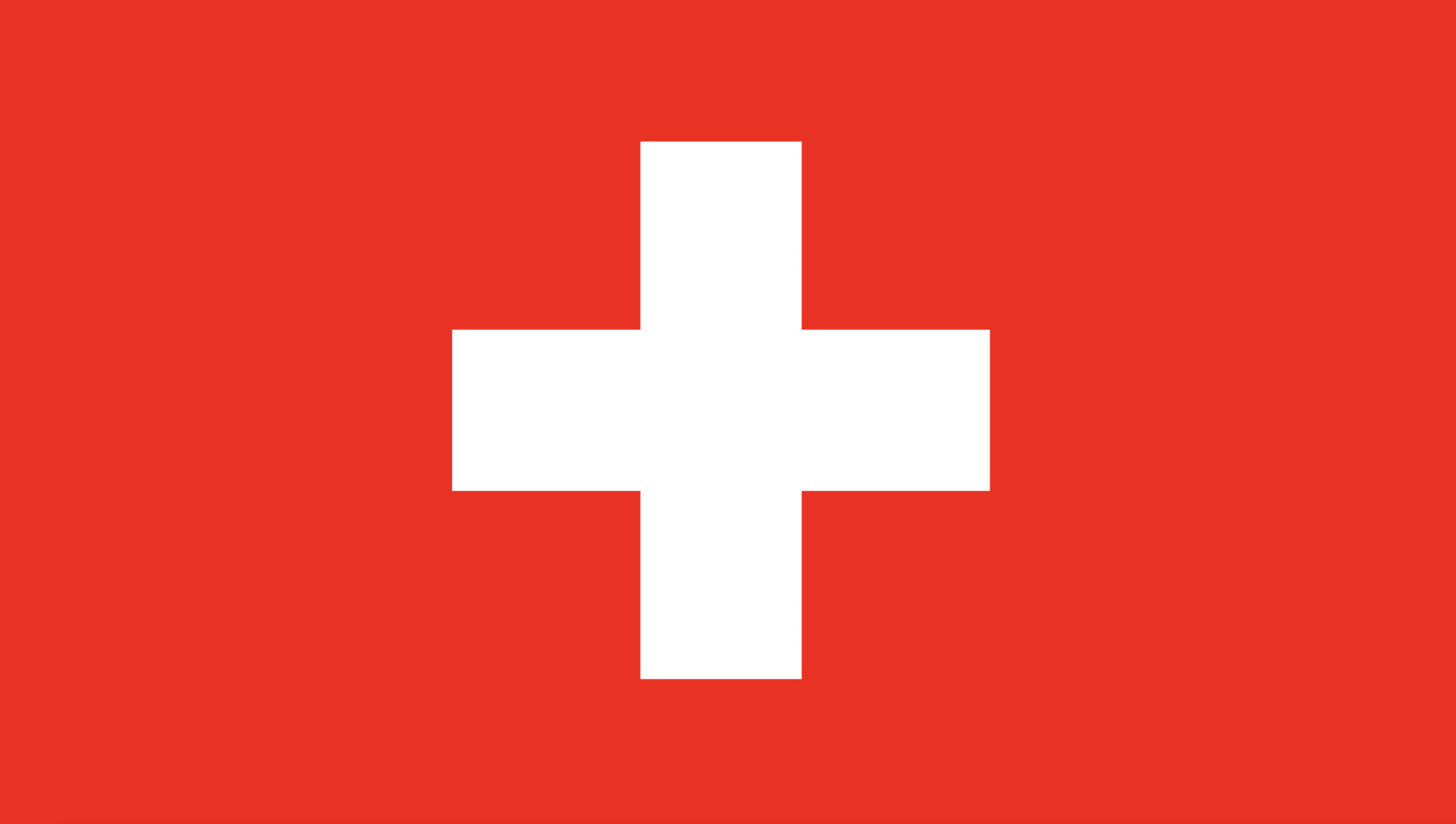 Flag of Switzerland with a white cross on a red background.