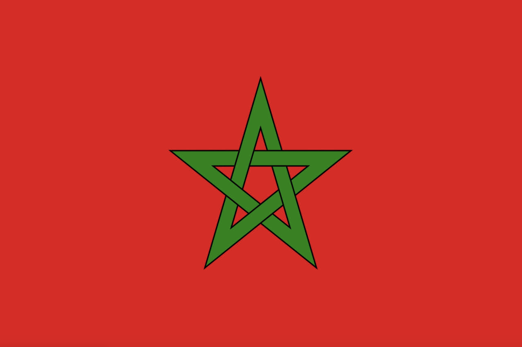 Flag of Morocco with a red background and a green pentagram star in the center.