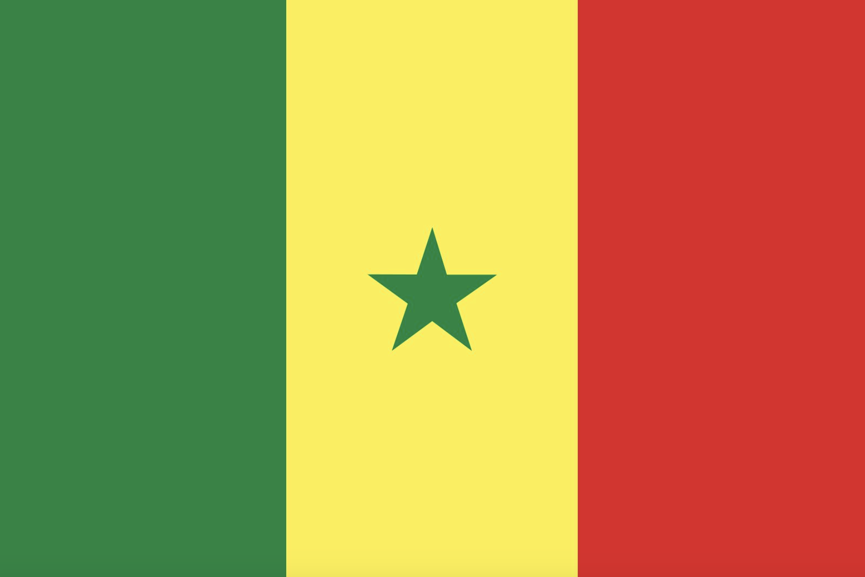 The national flag of Senegal, featuring three vertical stripes in green, yellow, and red with a green star in the center of the yellow stripe.