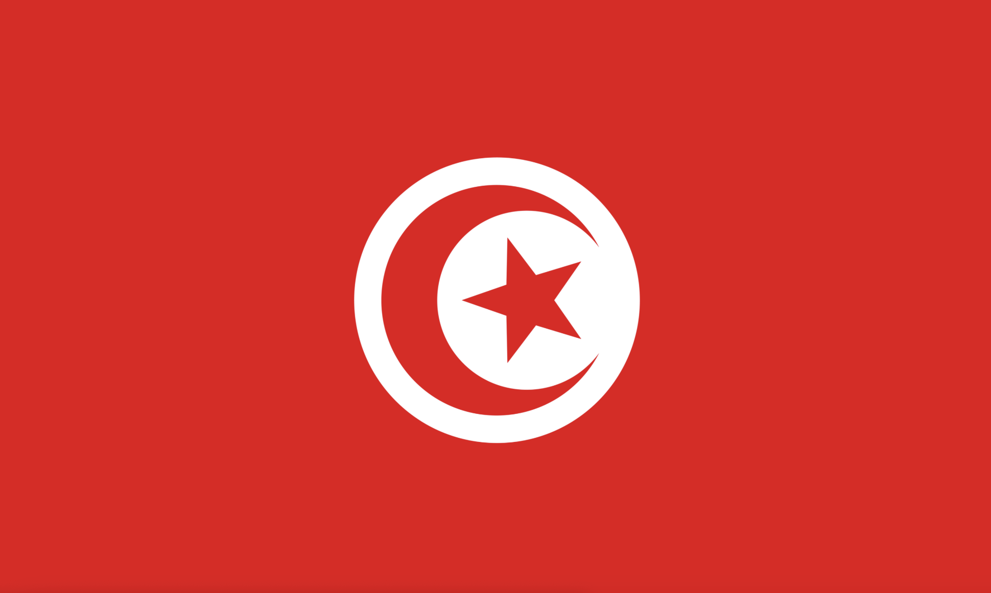 Flag of Tunisia with red background, white circle, red star, and crescent moon in the center.