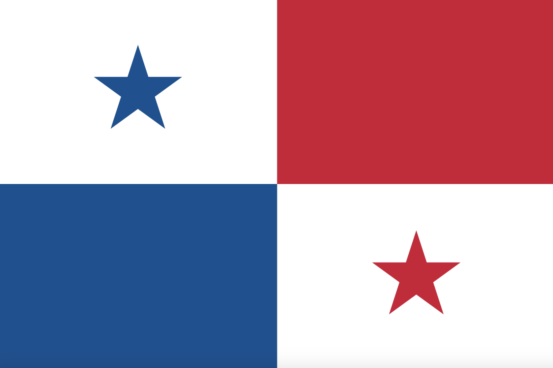 A flag divided into four quadrants with alternating colors. The top left quadrant is white with a blue star, the top right is red, the bottom left is blue, and the bottom right is white with a red star.