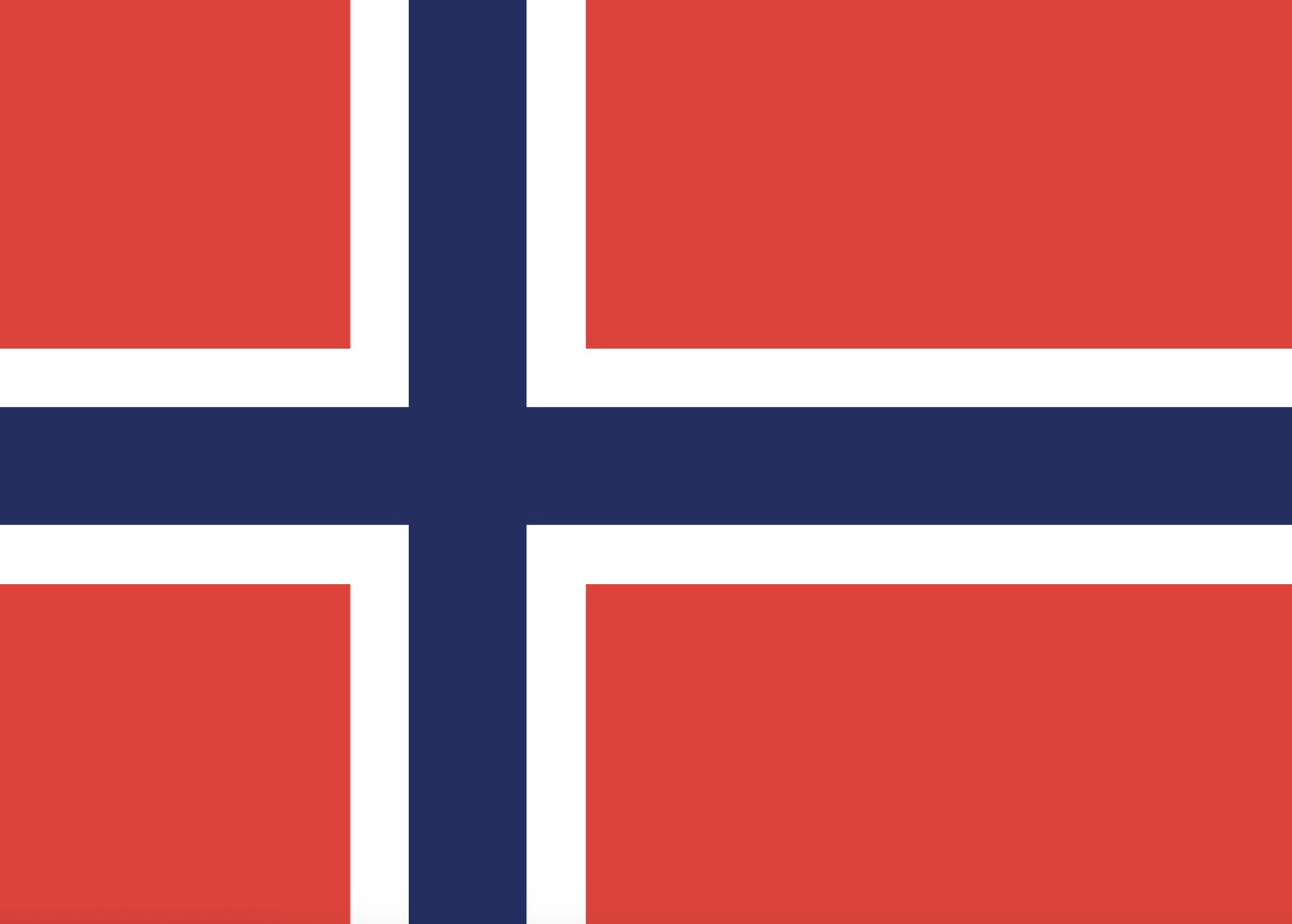 The flag of Norway with a blue cross outlined in white on a red background.