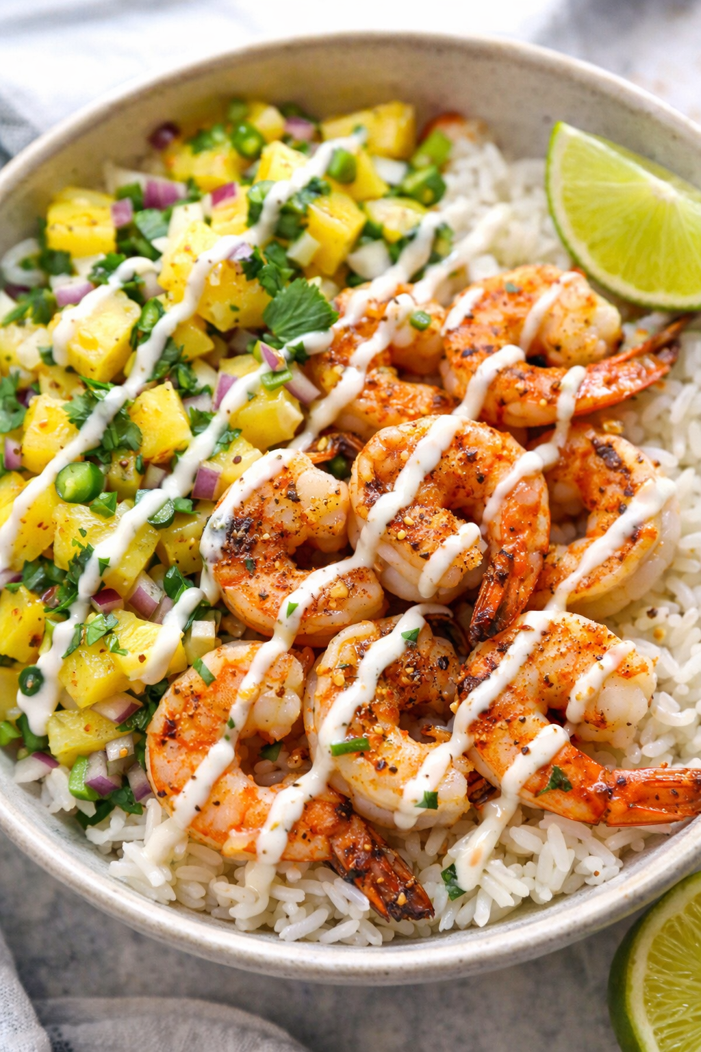 Mediterranean Shrimp Bowl with Pineapple Salsa