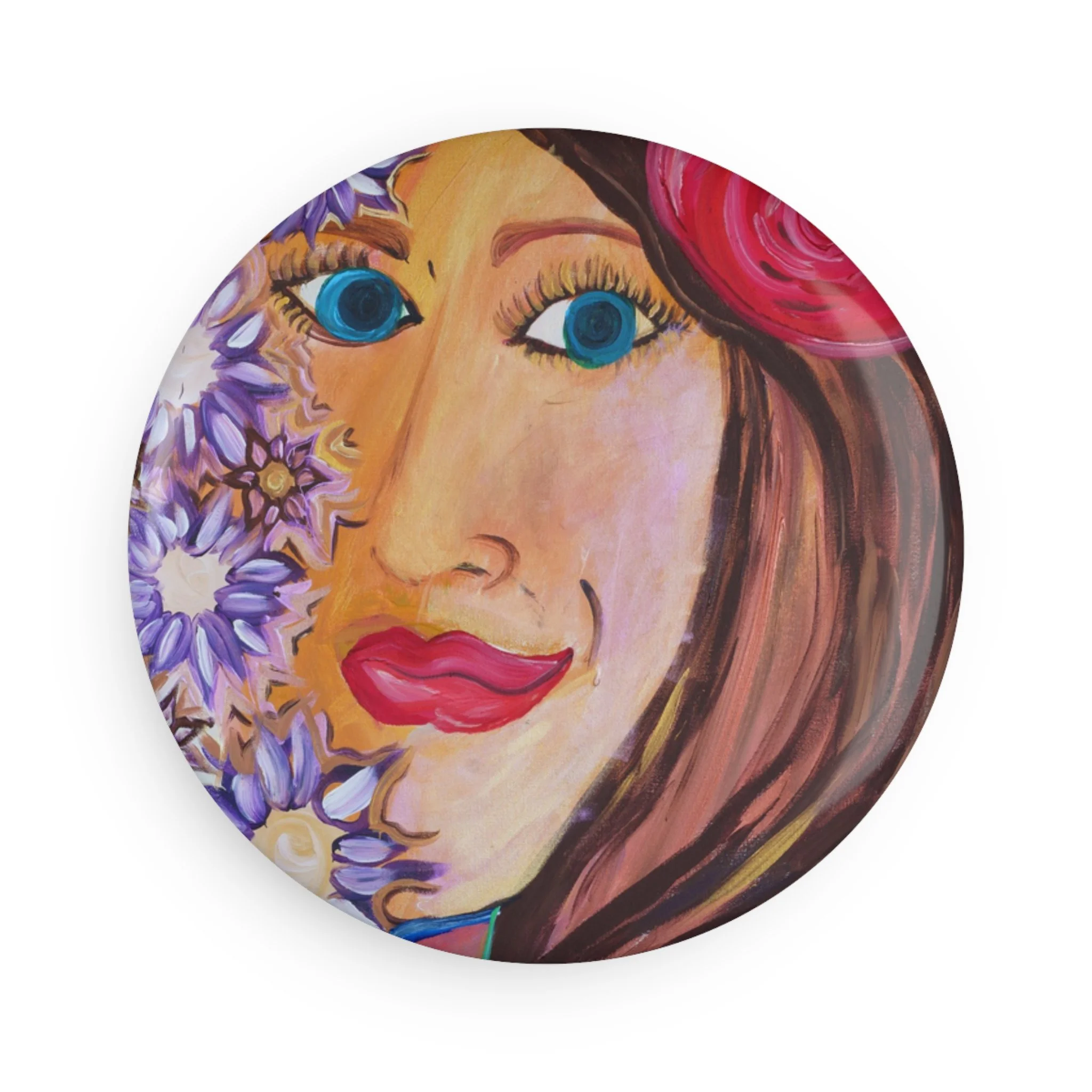 Woman with Roses Round Button Magnet