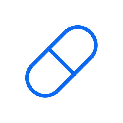Blue and black capsule pill.
