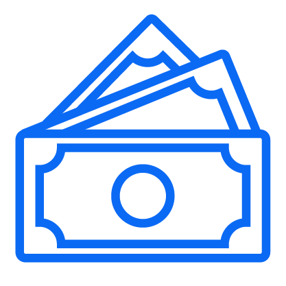 Illustration of three blue dollar bills, one lying flat and two partially frayed behind it.