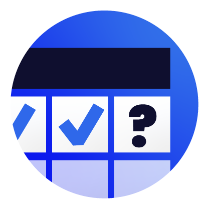 A calendar with two days checked, and one day with a question mark.