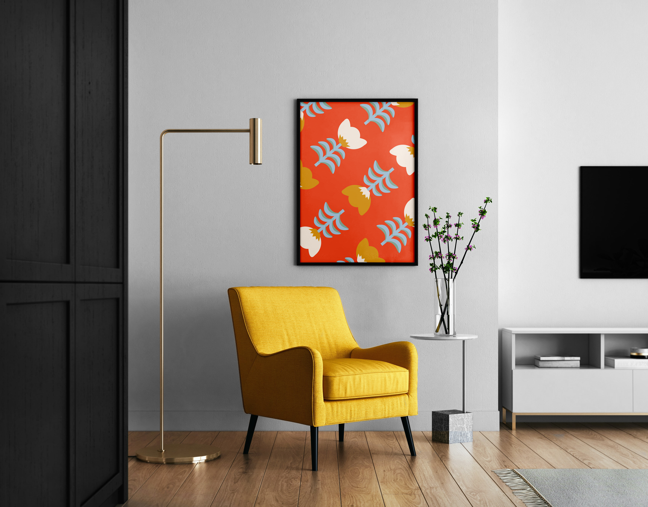 Living room with Poster Mockup.png