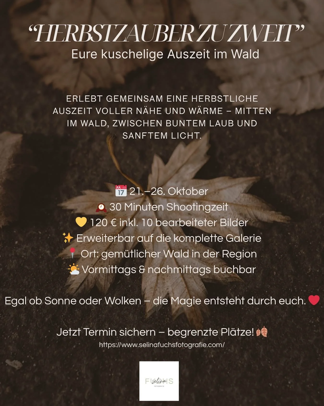 Der Herbst zeigt sich in seinen sch&ouml;nsten Farben &ndash; goldenes Laub, klare Luft und dieses Gef&uuml;hl von Ruhe und N&auml;he.
Und das Beste: Auch wenn die Sonne sich mal hinter Wolken versteckt, wird&rsquo;s erst richtig sch&ouml;n!
Denn das