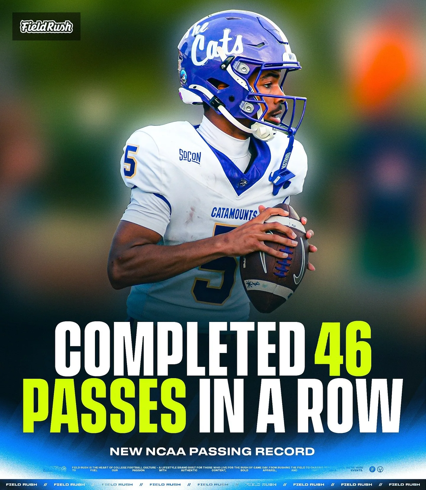 Western Carolina QB Taron Dickens just broke the NCAA record for consecutive pass completions 😲 

He finished the game 53/56 for 378 yards and 3 touchdowns