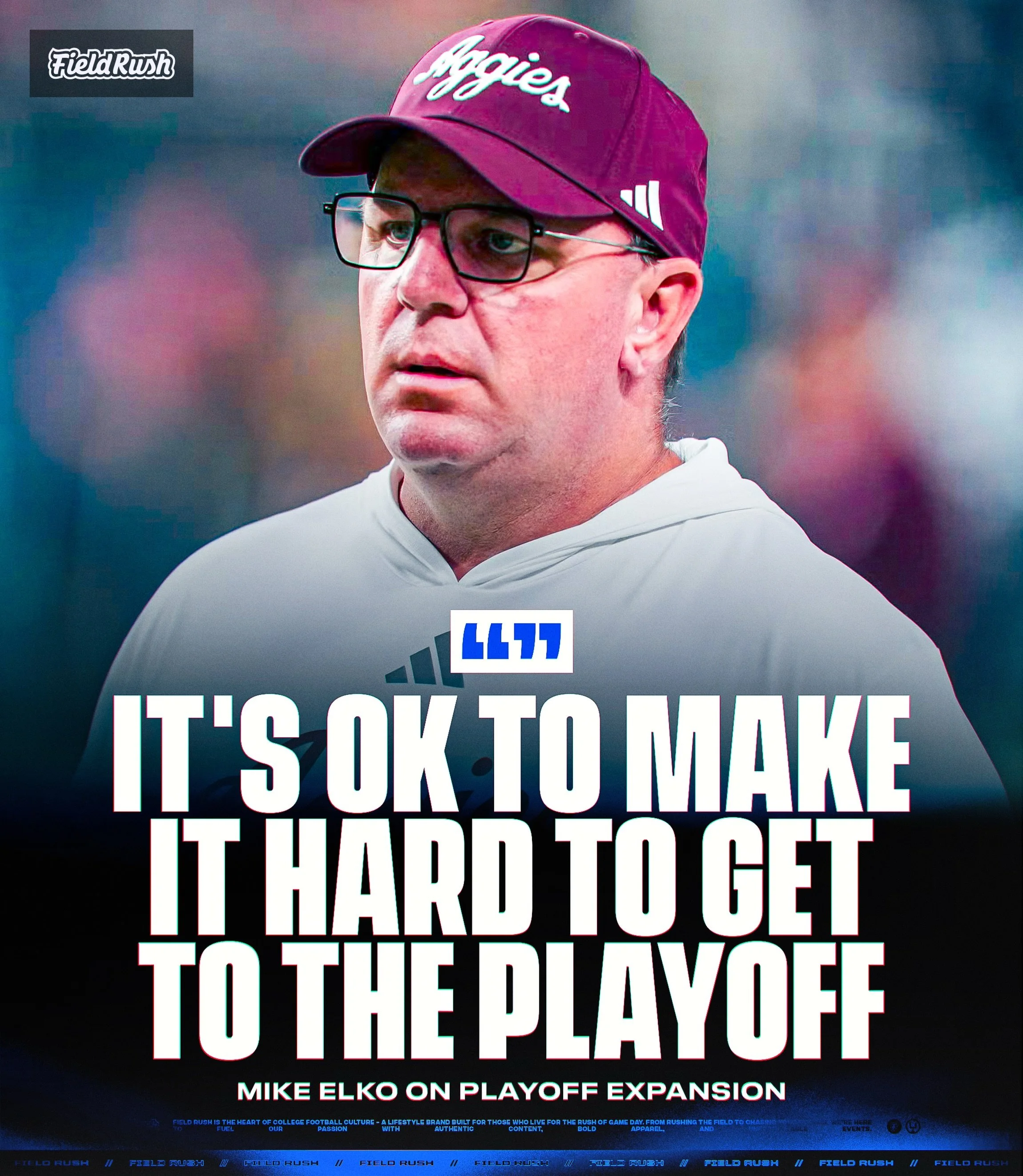 Mike Elko thinks playoff expansion is crazy 😮&zwj;💨

The A&amp;M Coach said, &ldquo;what does Mike Elko want? 40. Then I won&rsquo;t get fired. It&rsquo;s ok to make it hard to get to the playoff.&rdquo;

&ldquo;None of us are answering for the goo