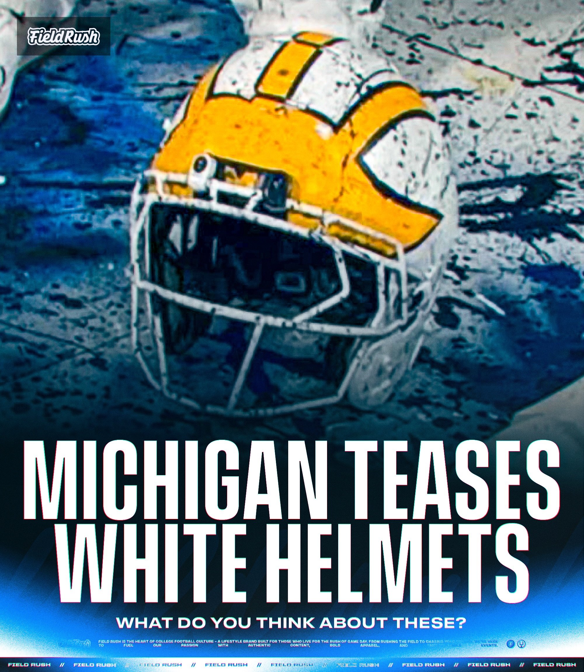 Michigan just teased these white helmets in visit pictures 🤔 

Quite different from their maize and blue winged helmets, the white helmets just started popping up in Michigan&rsquo;s new graffiti-style backdrop for their recruits&rsquo; visit pictur