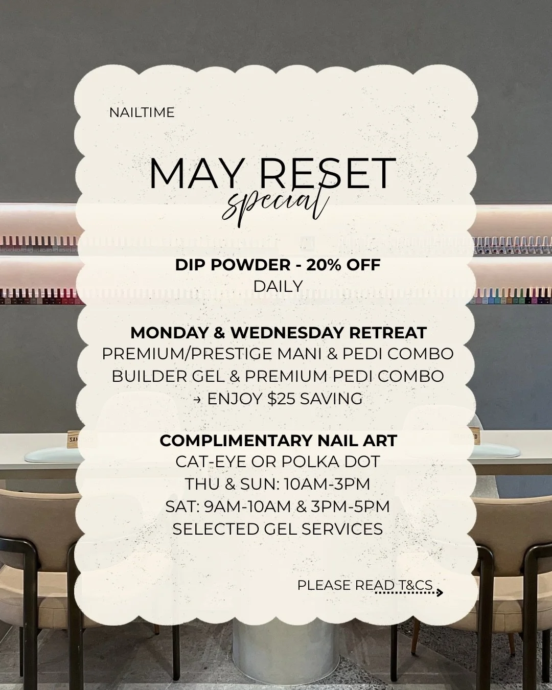 Our exclusive May offers are here specially for you 💗

When booking online, please remember to select one of the offer options along with your eligible service. The system will still display our normal pricing &mdash; don&rsquo;t worry! Simply menti