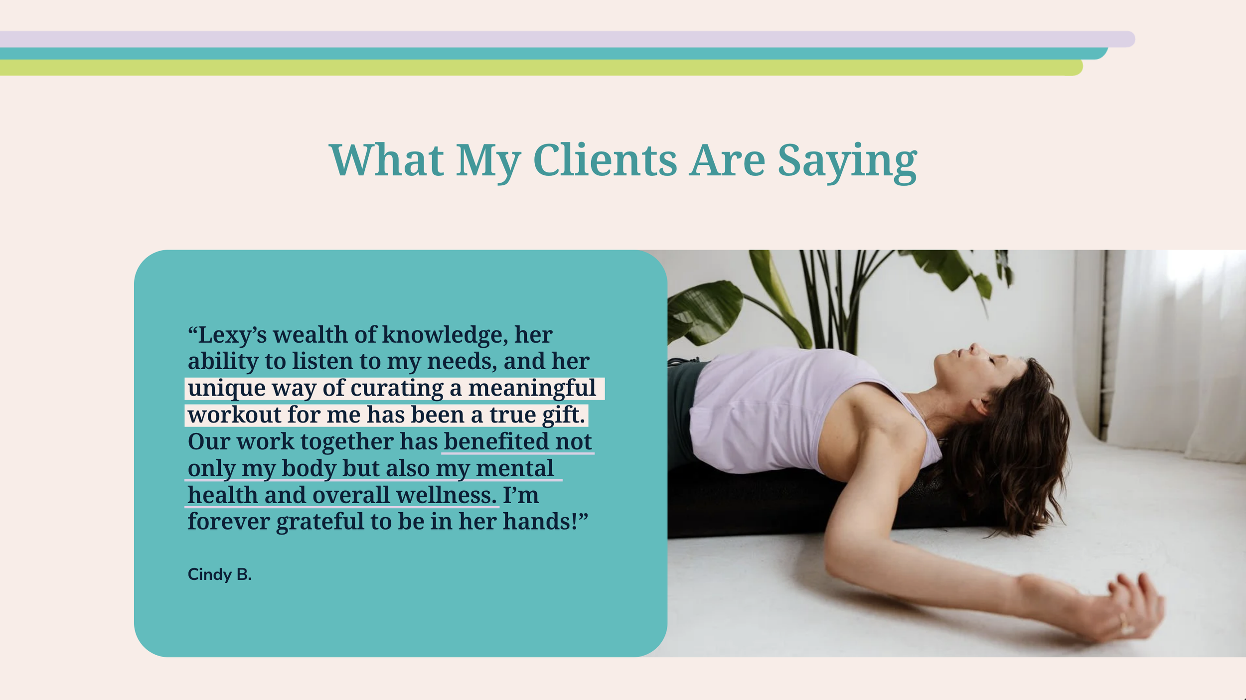 StretchWorks client testimonial highlighting personalized training and improved strength, mobility, and overall wellness..png