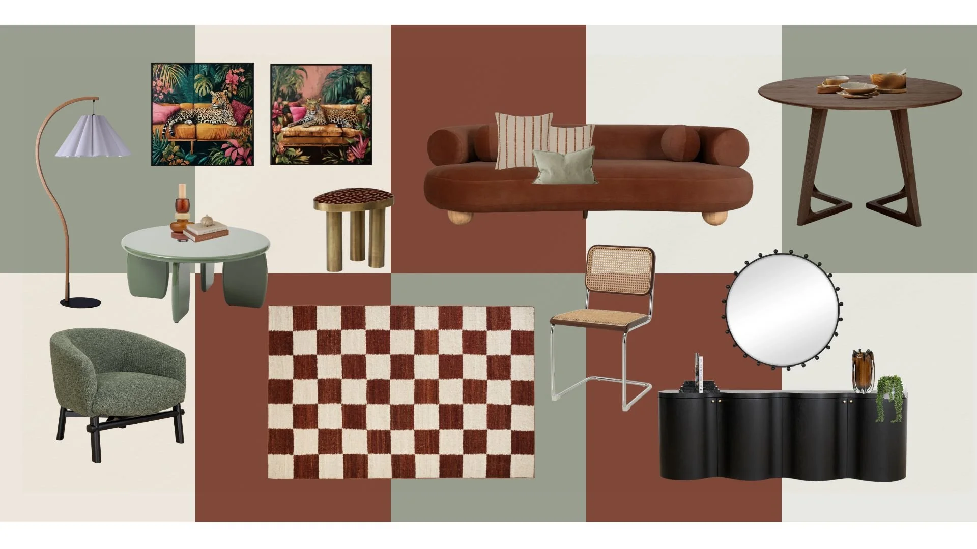 SYP Homes Bold Character Styling Collection moodboard — terracotta, sage green and warm wood tones