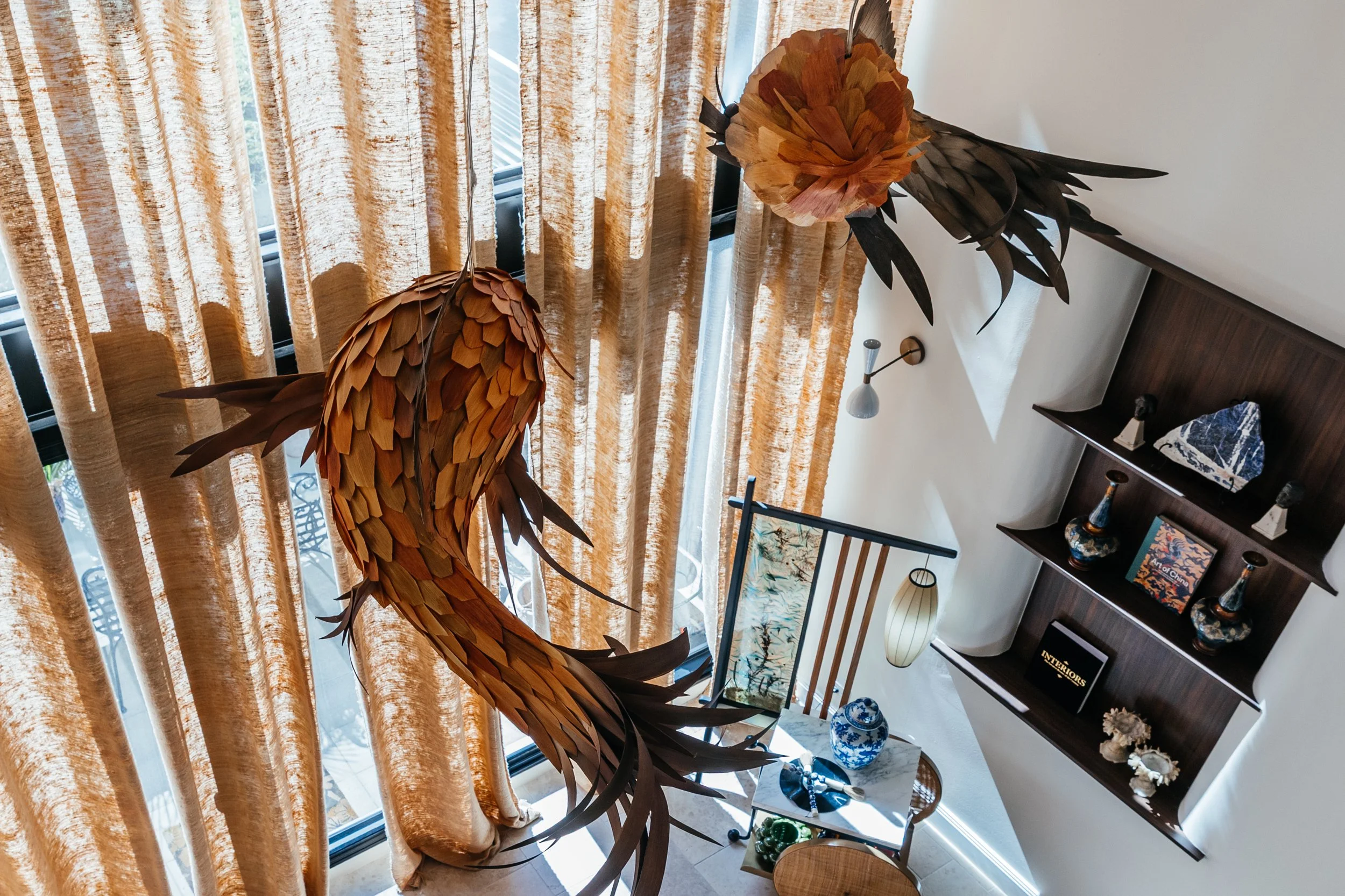 Heritage Harmony bespoke styled interior with sculptural bird installation and curated shelving — bespoke interior styling Sydney — SYP Homes