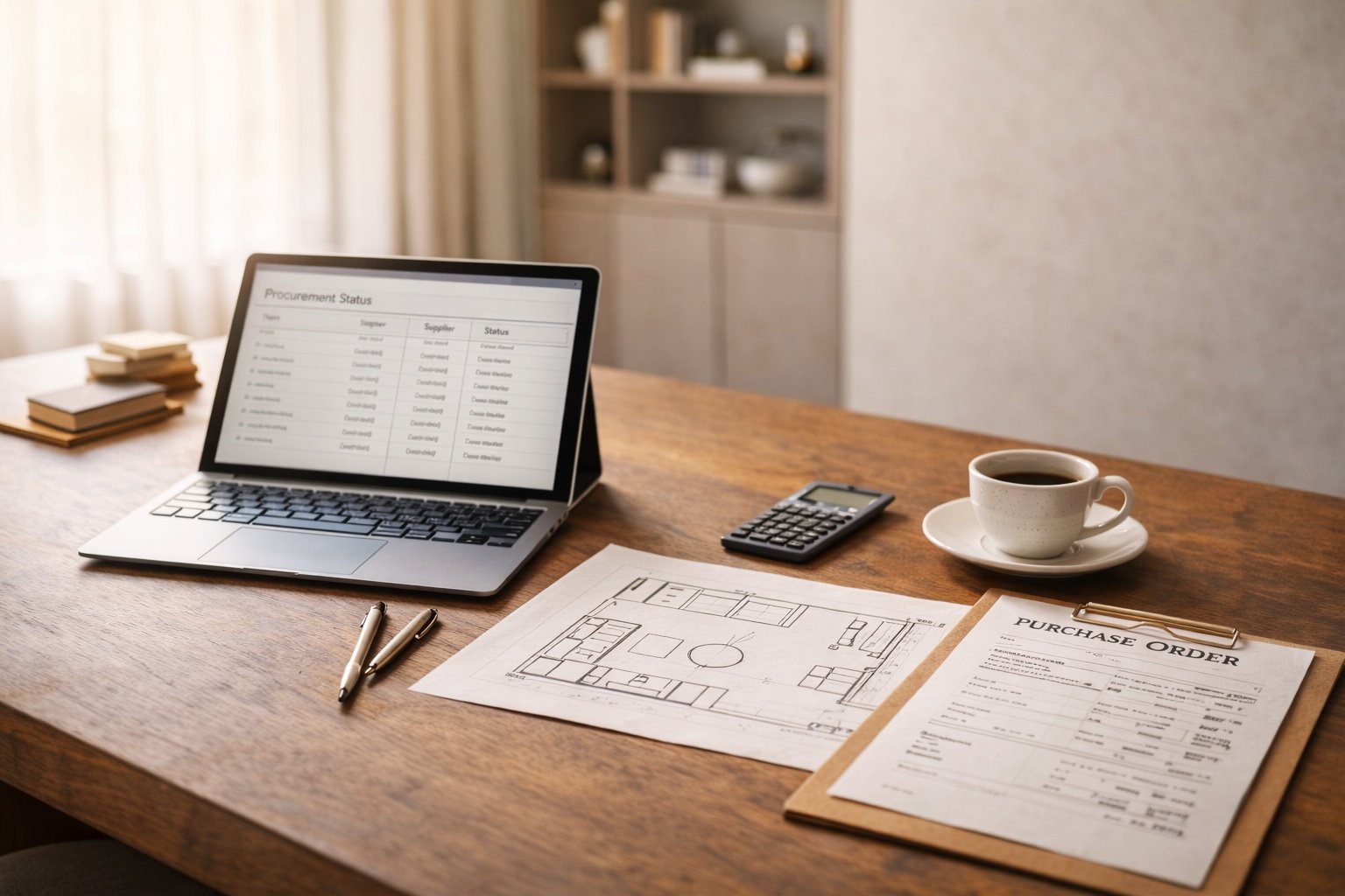 Interior styling project management desk setup — Procurement Management, Bespoke Interior Styling Sydney — SYP Homes