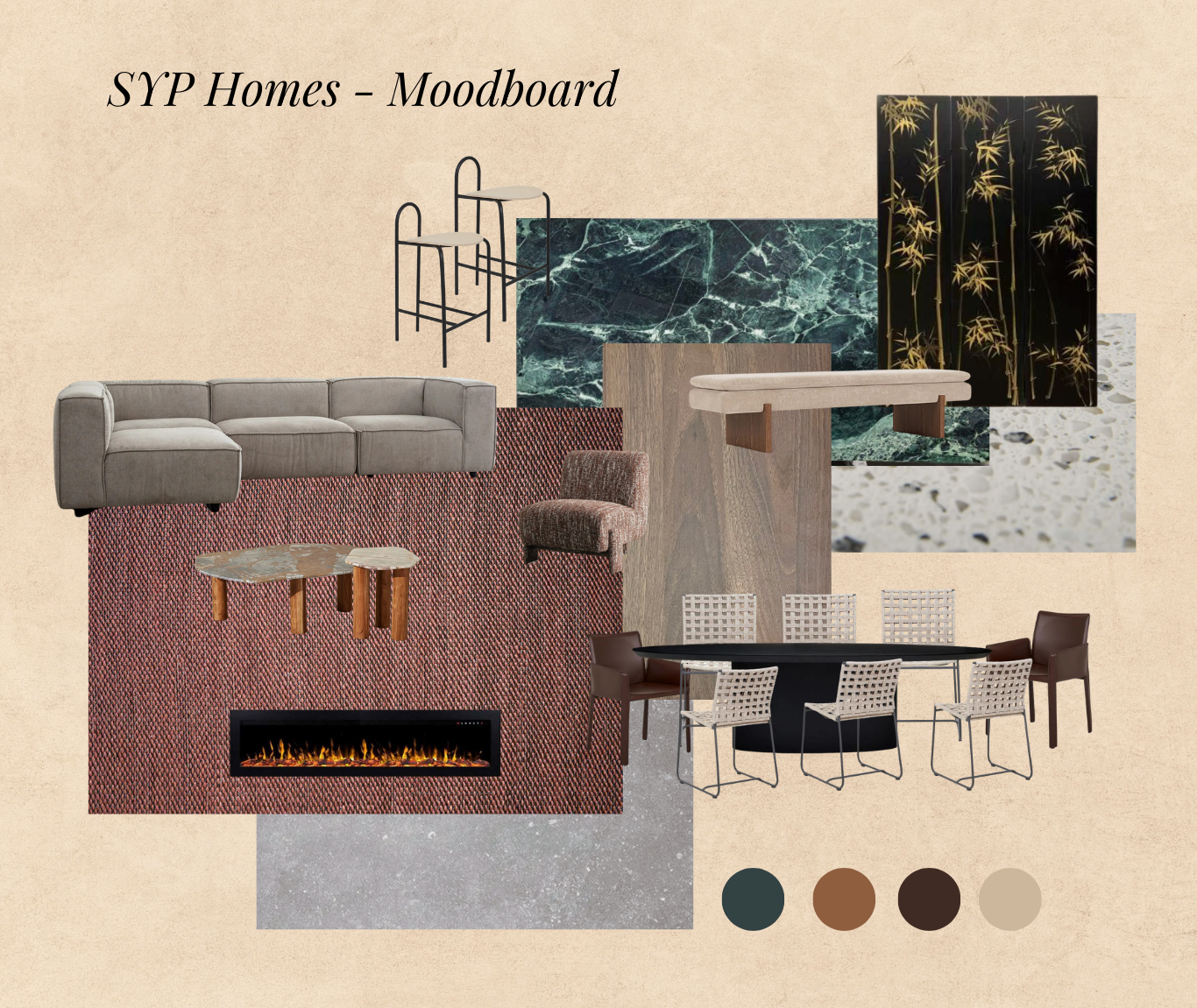 Interior styling moodboard for living and dining room — Design & Curation stage, Bespoke Interior Styling Sydney — SYP Homes