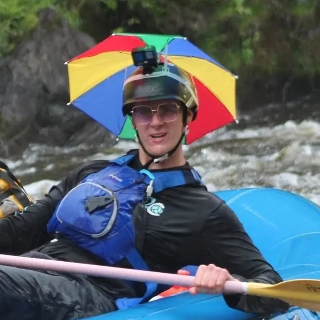 Matt in his umbrella hat