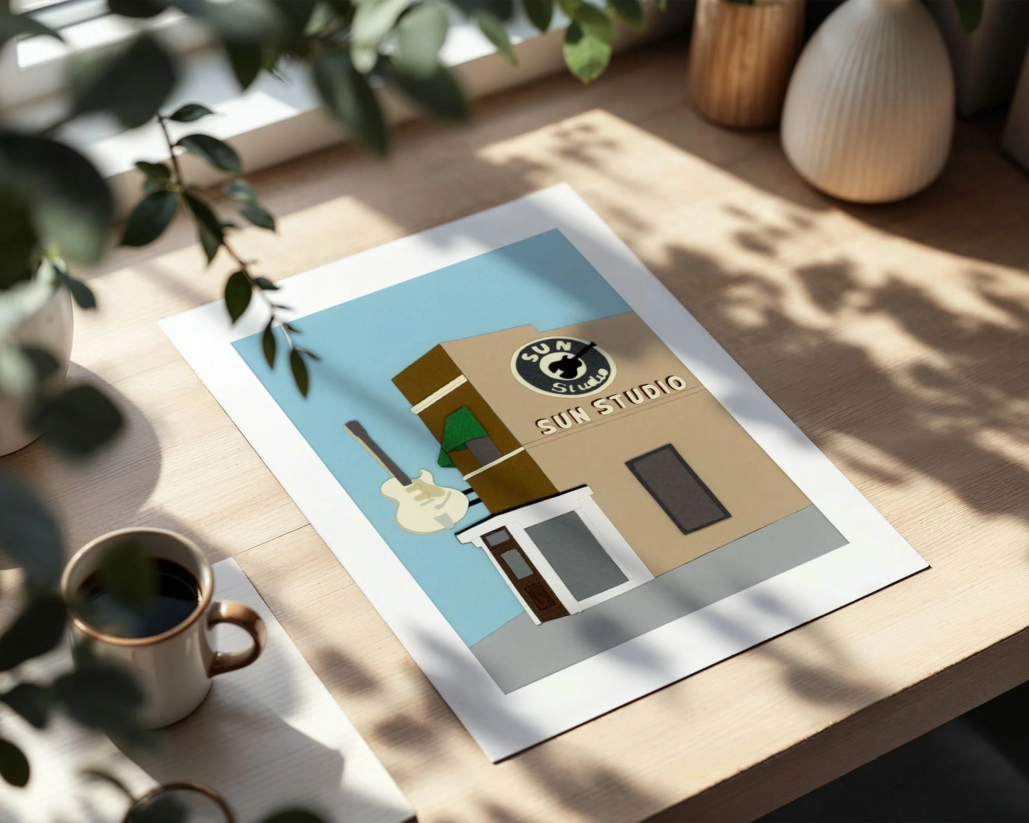 Sun Studio unframed art print on desk in sunlight