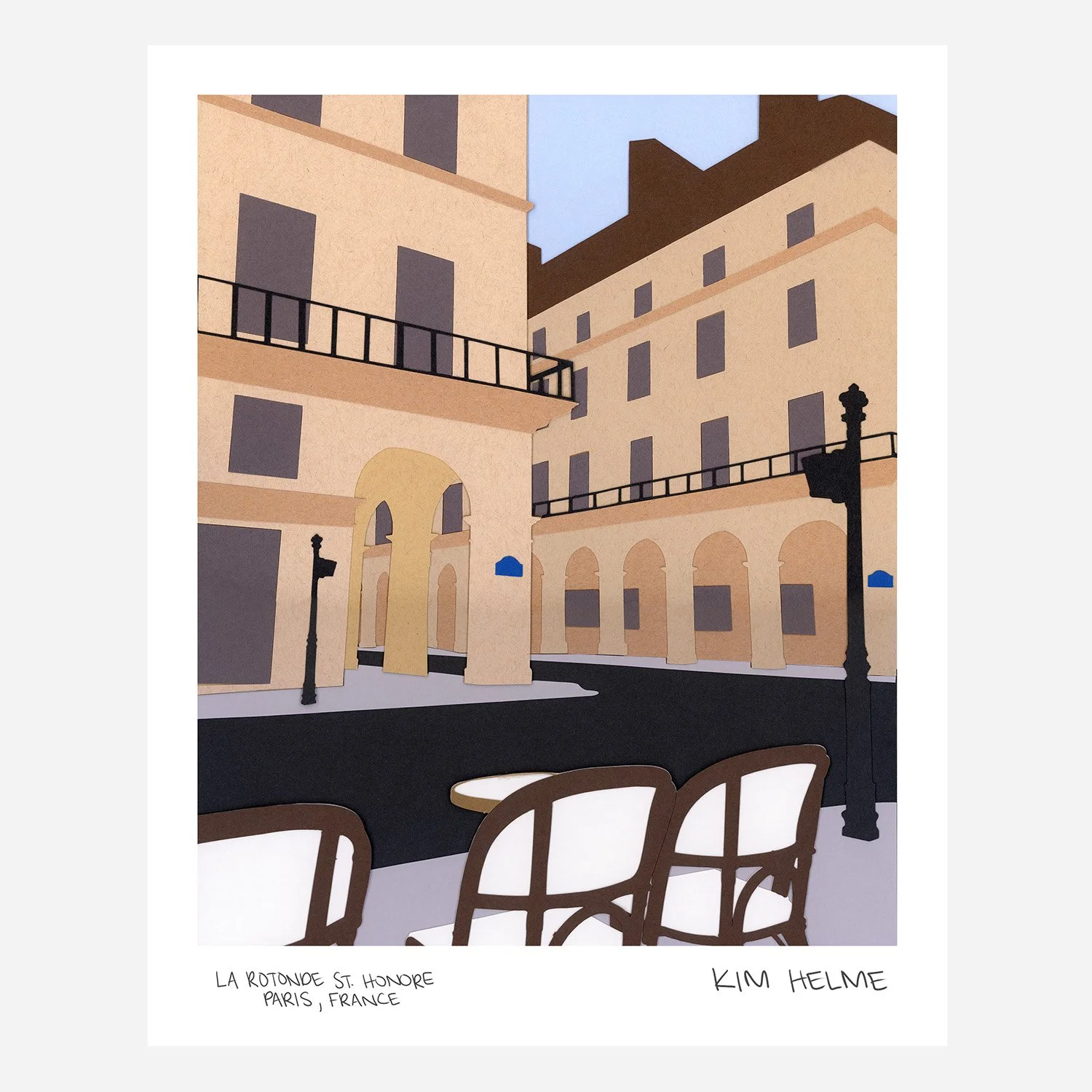 Paris France St Honore cafe paper-cut art print