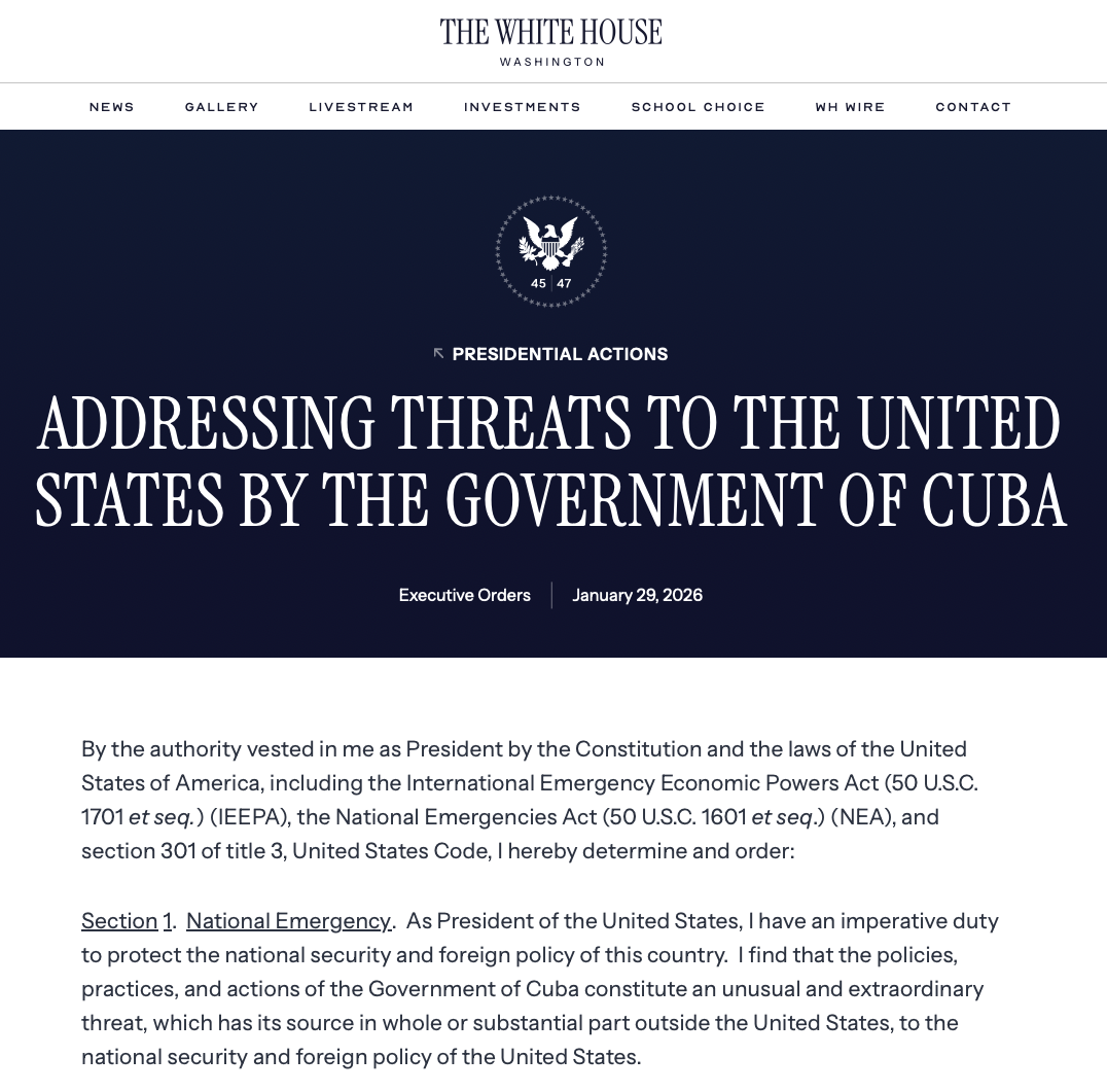 ISSE Explainer: The 2026 U.S. National Emergency Declaration on Cuba