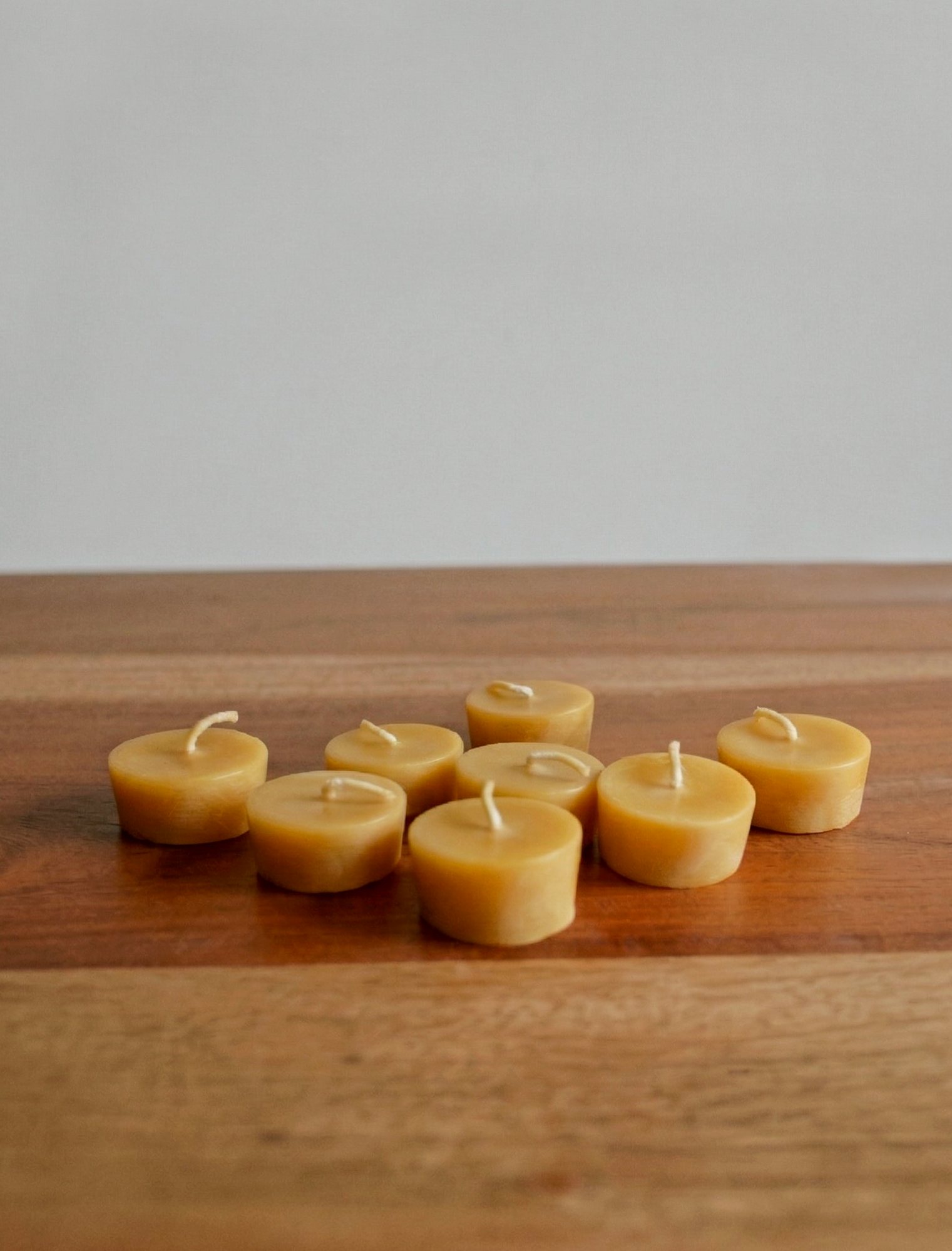 Pure beeswax zero waste tea light candles with cotton wicks. Natural no waste tealights.