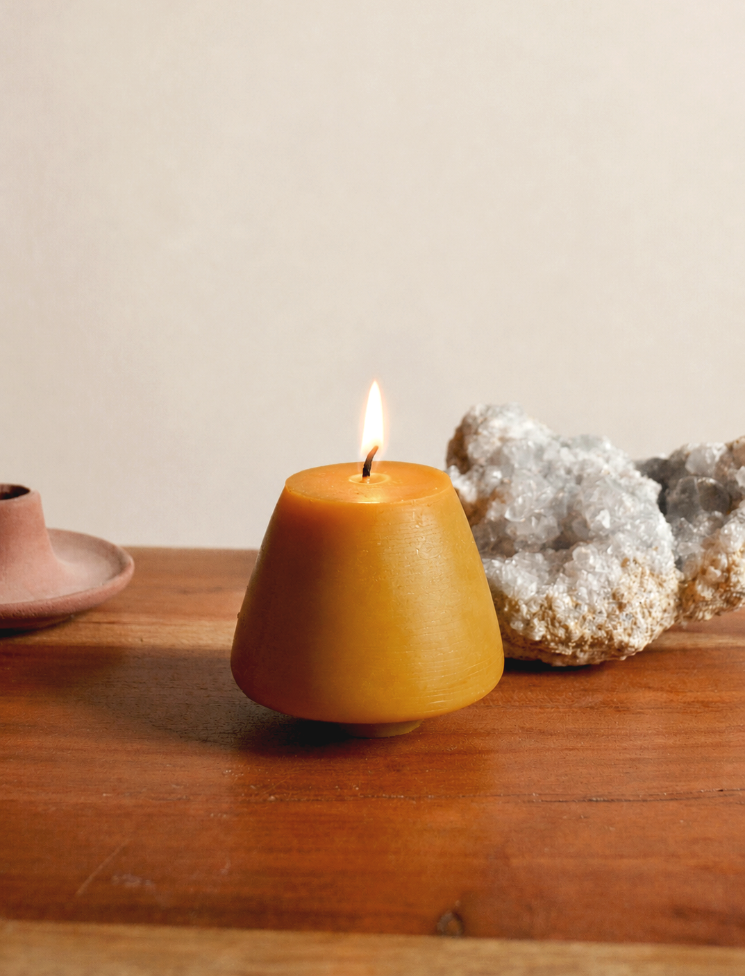 Beeswax long burning stout pillar candles lit
