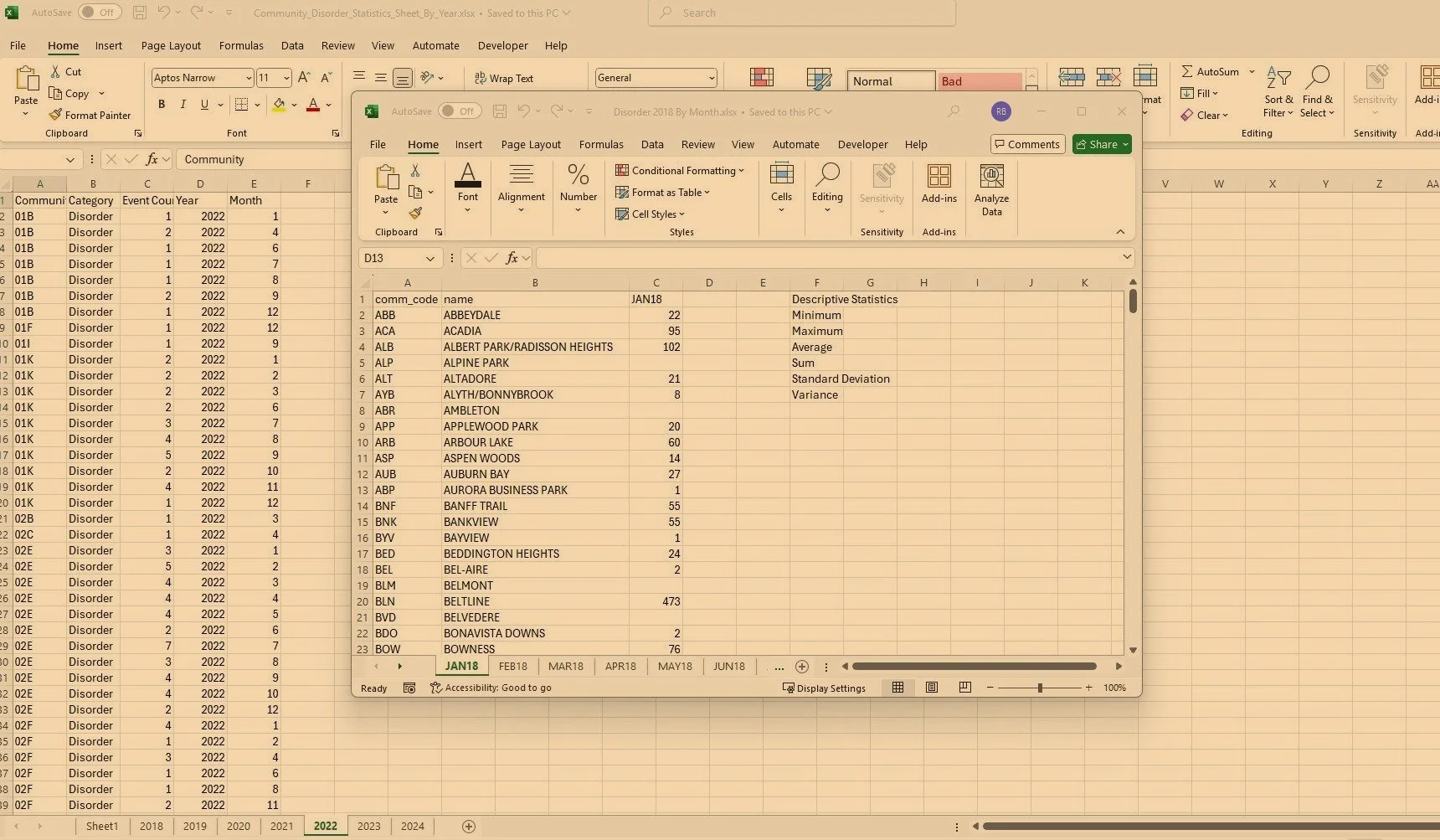 Original data in Excel spreadsheets
