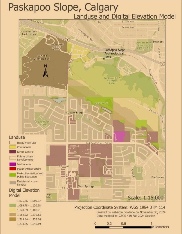 Map showing slope, landuse, historical aspects