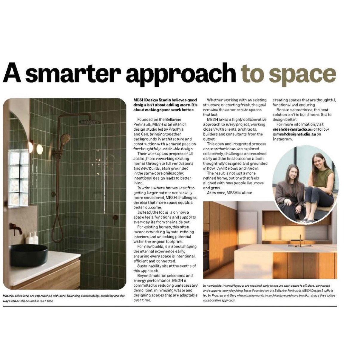 We&rsquo;re really excited to be featured in the latest My Coastal Home Special Edition as shown in the @bellarinetimes @geelongtimes @surfcoasttimesofficial , sharing a little insight into how we approach design at MESH.

At the core of what we do i