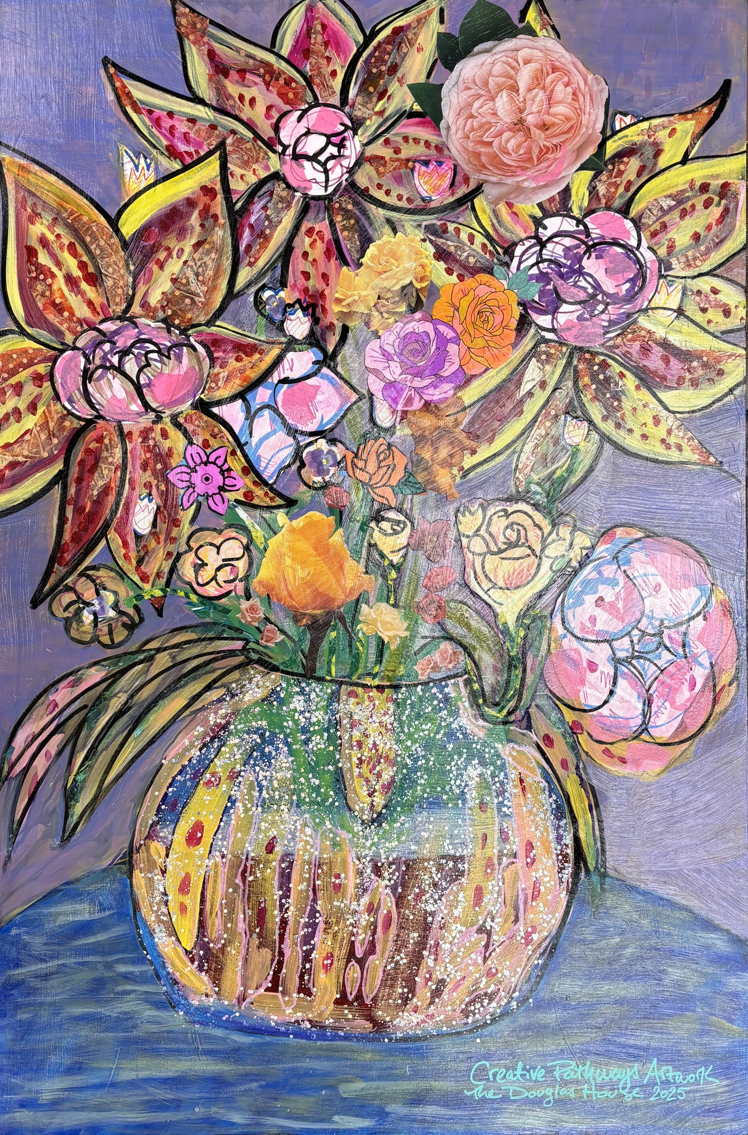 The Douglas House Floral
"Yellow Flowers with Sparkles"
36"x24" 
Mixed Media on Panel