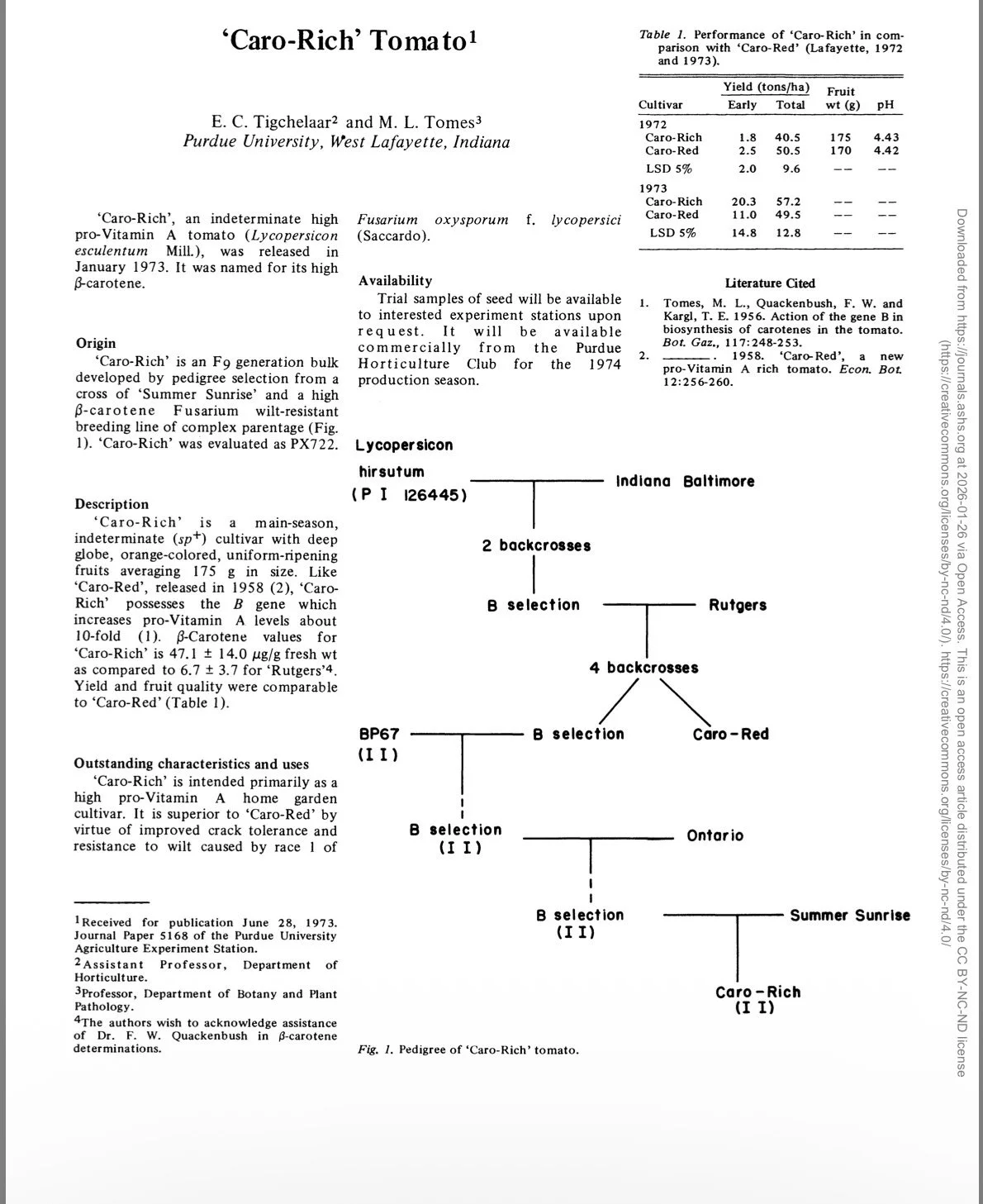 Landmark Tomatoes and their lineages