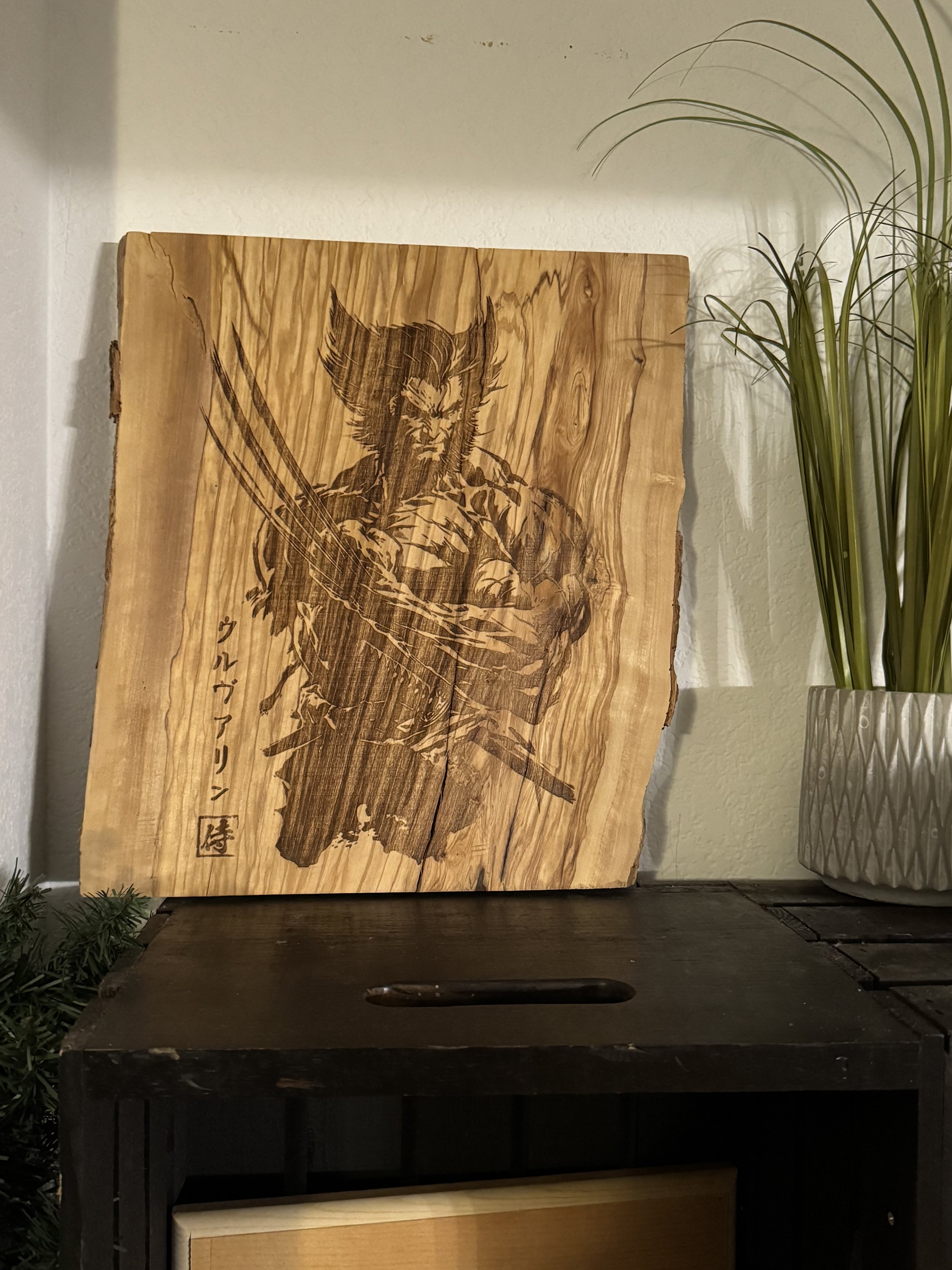 Wolverine Engraving on Olive Wood