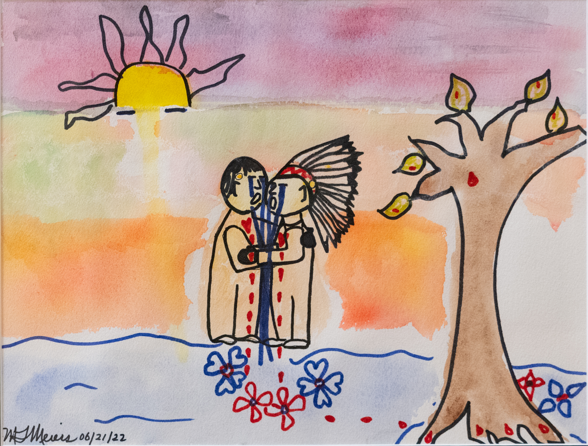 Mary Lou Meiers, RETURNING THE WATERS, 2022, Water colour and markers on Arches Paper, 12”x 18”