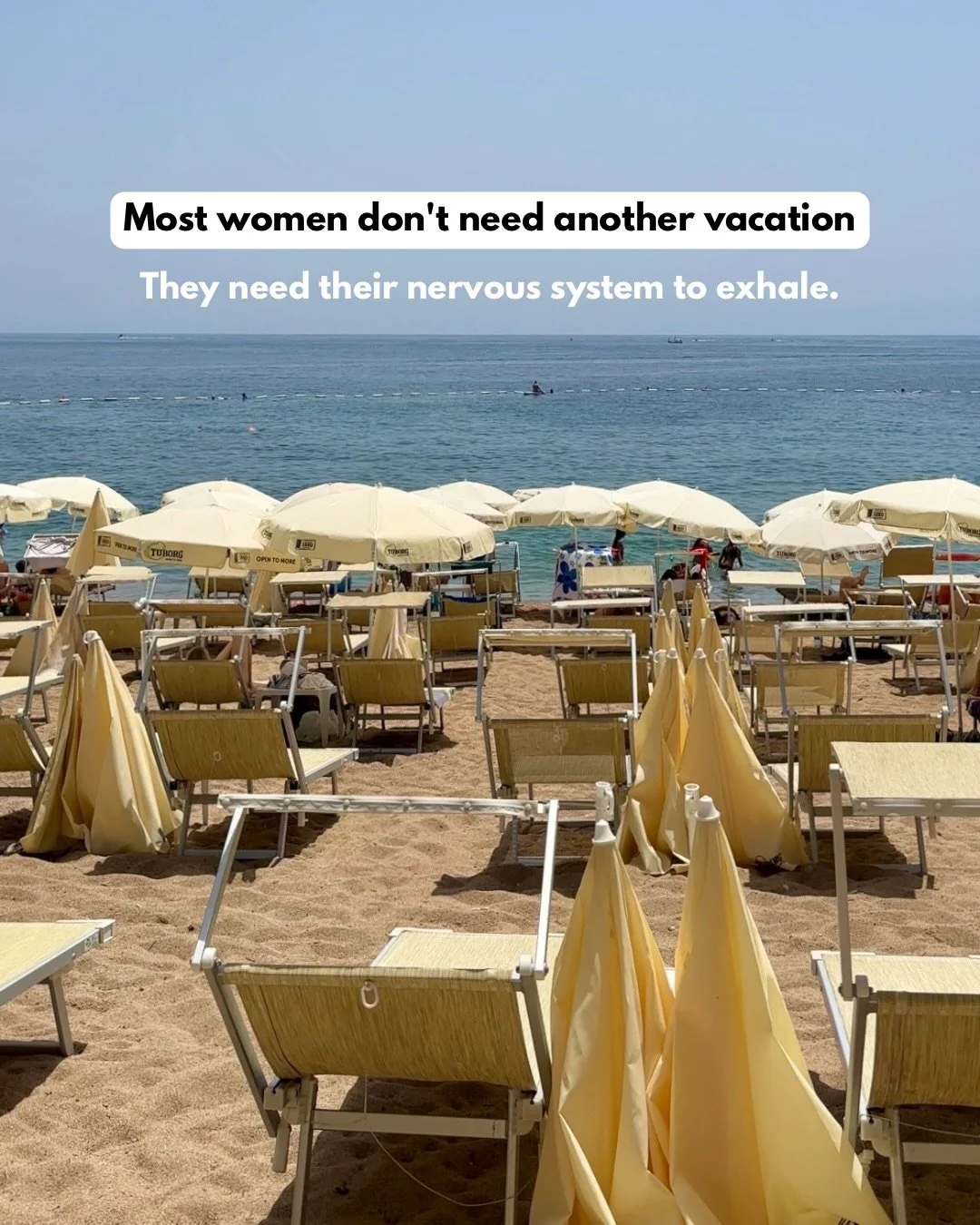 Most women don&rsquo;t need another vacation.

They need space to hear themselves think again.
They need their nervous system to soften.
They need to stop being &ldquo;on&rdquo; for everyone else for five minutes.

This isn&rsquo;t about escaping you