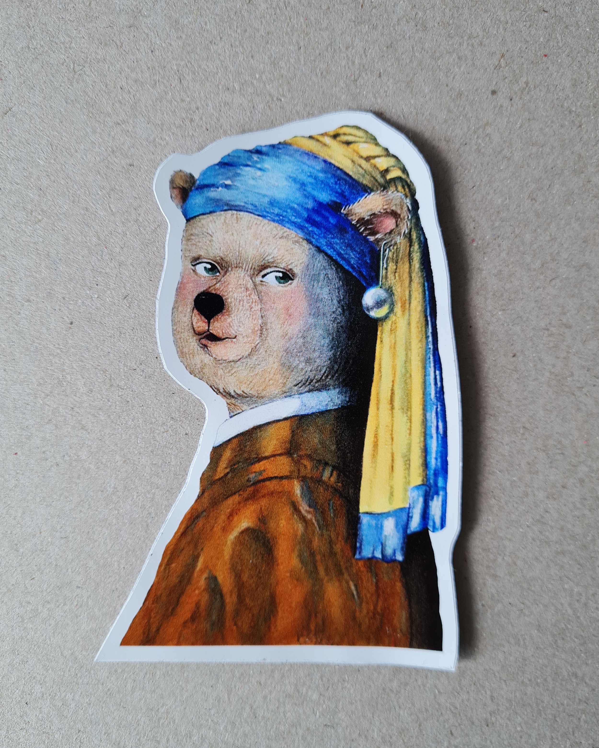 bear woman with earring like the famous painting but with a bear