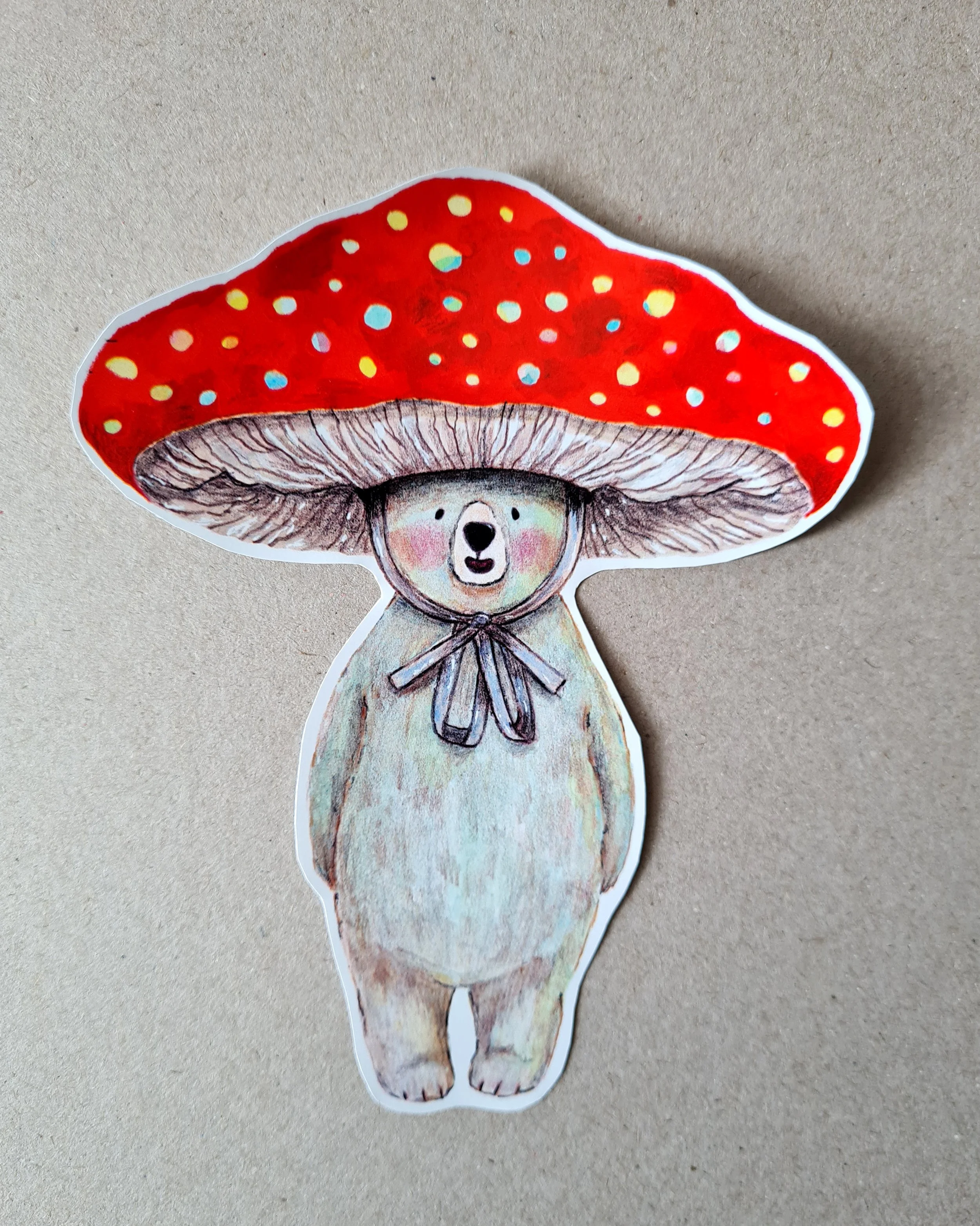 a bear with a big amanita sombrero hat